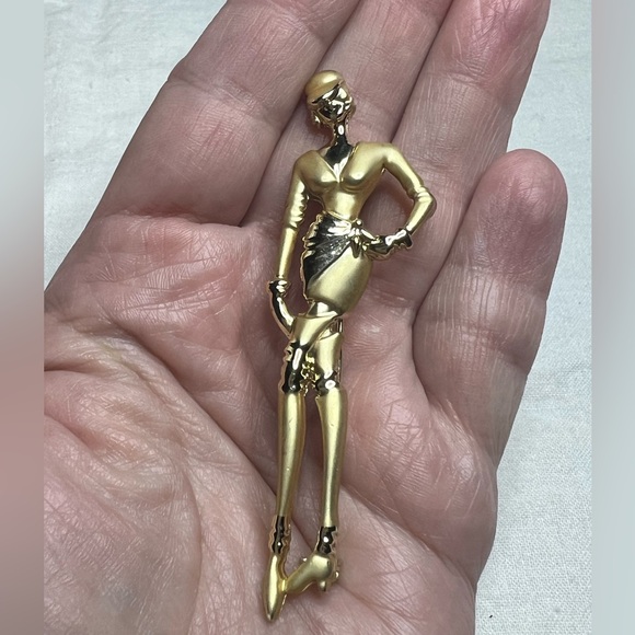 Vintage AJC? Art Deco Classy Lady Gold Tone Brooch Pin. Unsigned - Picture 5 of 8